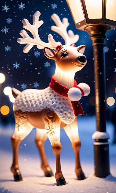 Una renna natalizia con una sciarpa rossa e una luce