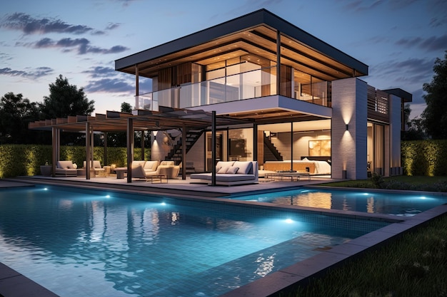 Una residenza contemporanea caratterizzata da una piscina e da una terrazza integrata con l'interno