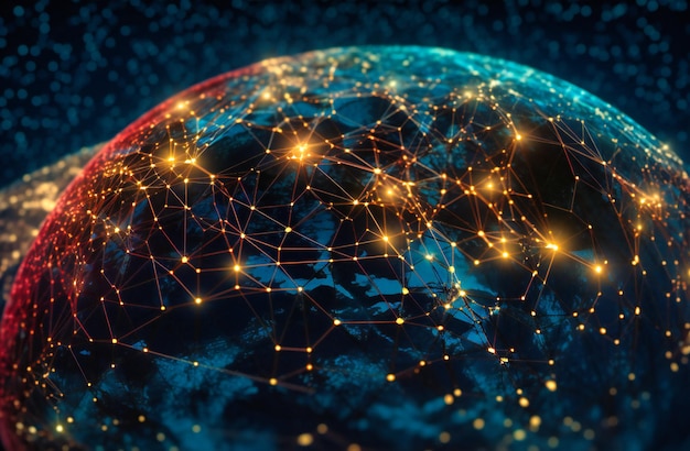 Una rete di globo con linee sulla terra