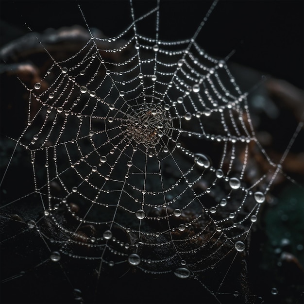 Una rete di ragno intricatamente tessuta con la luce scintillante della rugiada