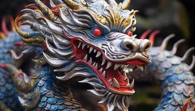 Una ripresa dettagliata di una scultura cinese di un drago
