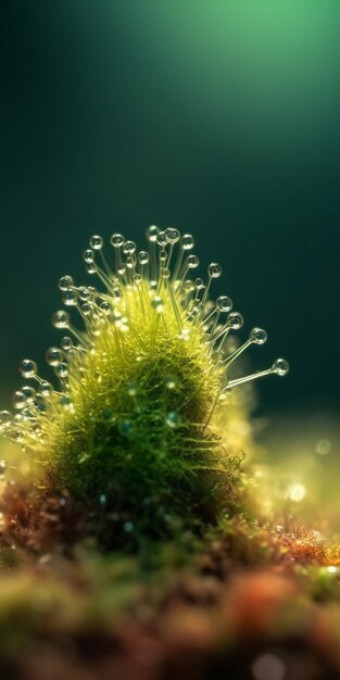 Una ripresa macro di una pianta con gocce d'acqua sullo stelo