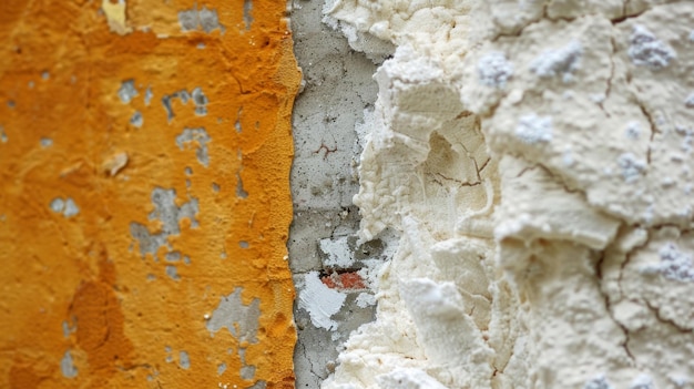 Una ripresa macro di una sezione della parete di un edificio che mostra l'uso di schiuma spray eco-friendly