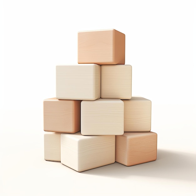 Una ripresa monocromatica di blocchi di legno impilati su uno sfondo bianco elegante