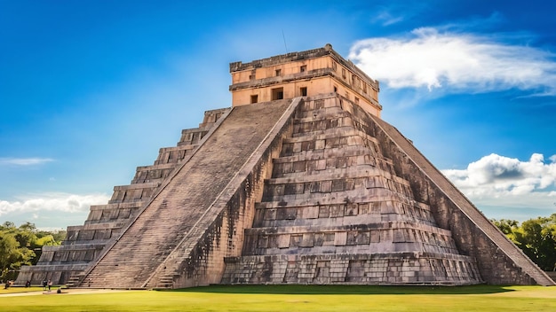 Una ripresa ravvicinata di Chichen Itza in Messico sotto un cielo blu limpido