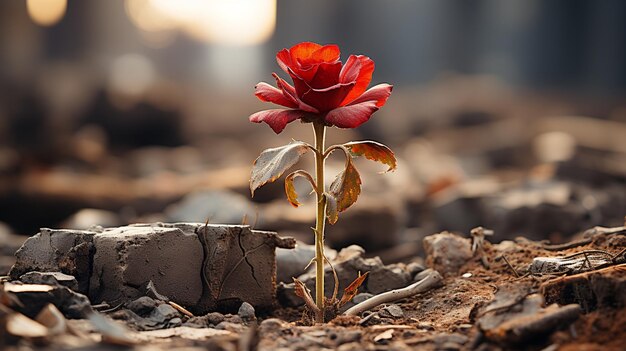 una ripresa ravvicinata di un fiore rosso su un terreno