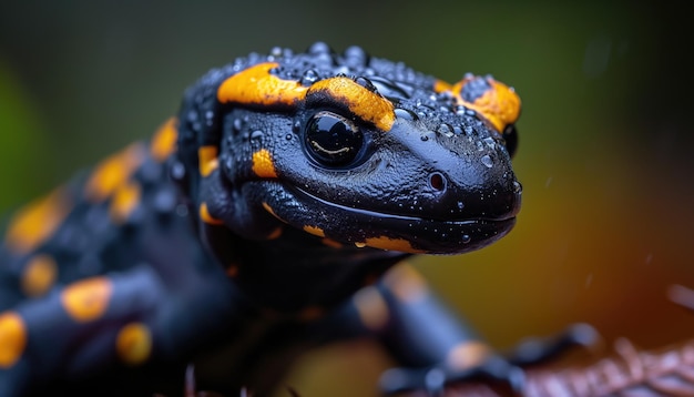 Una ripresa ravvicinata di una salamandra in fotografia macro naturale AI