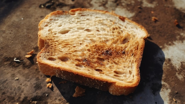 Una ripresa ravvicinata di una singola fetta di pane che evidenzia la scarsità di cibo nelle zone povere