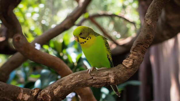 Una ripresa selettiva di un pappagallo verde seduto su un ramo