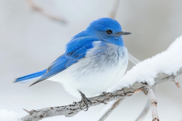 Una ripresa verticale di un uccello blu di montagna su un ramo