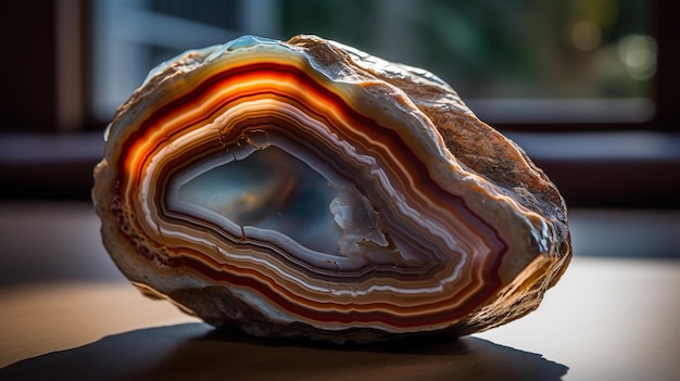 Una roccia con una striscia rossa e arancione in alto.