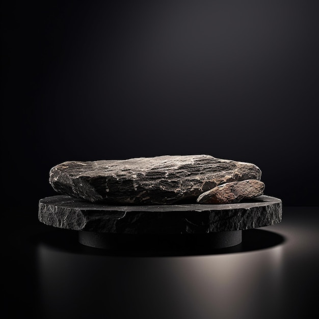 una roccia su un tavolo con uno sfondo nero