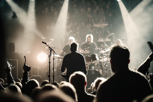 Una rock band sul palco vista dal backstage Ai generato