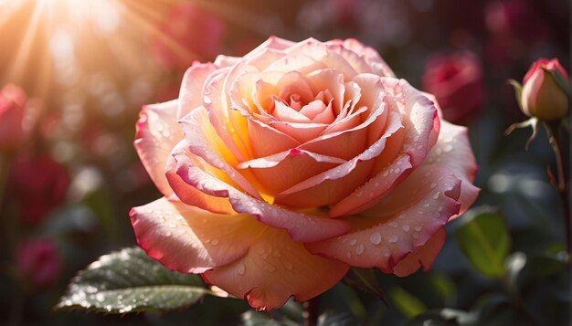 Una rosa arancione vibrante nella luce atmosferica