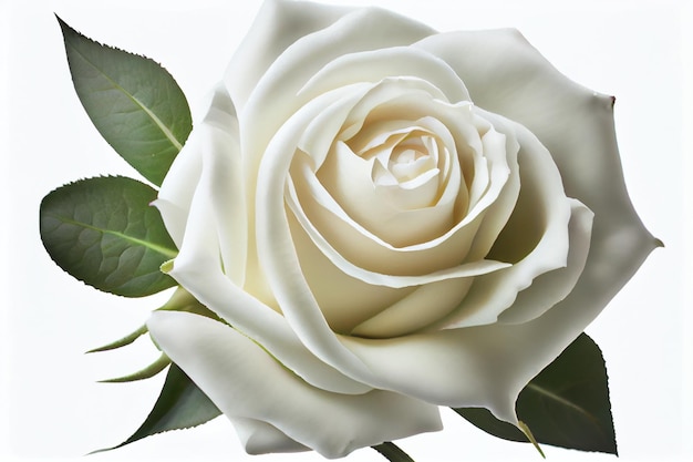 Una rosa bianca con sopra una foglia verde