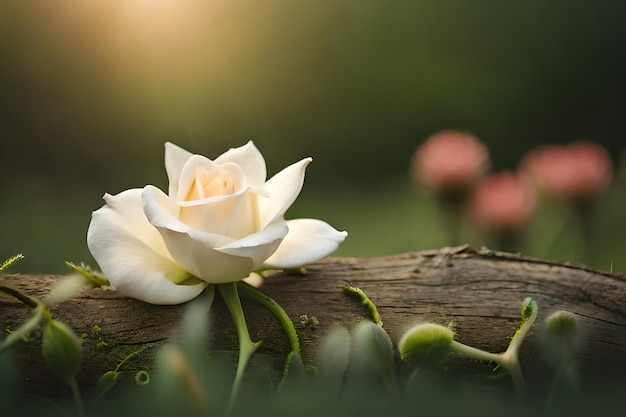Una rosa bianca si trova su un ramo di un albero.