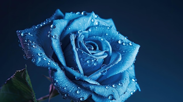 Una rosa blu con gocce d'acqua su di essa