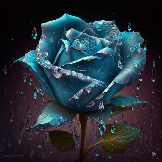 Una rosa blu con gocce d'acqua su di essa