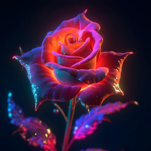 Una rosa nelle luci al neon