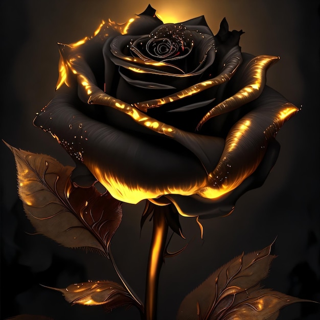 Una rosa nera e oro con sopra un cuore rosso.
