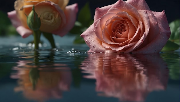 una rosa rosa con gocce d'acqua sopra