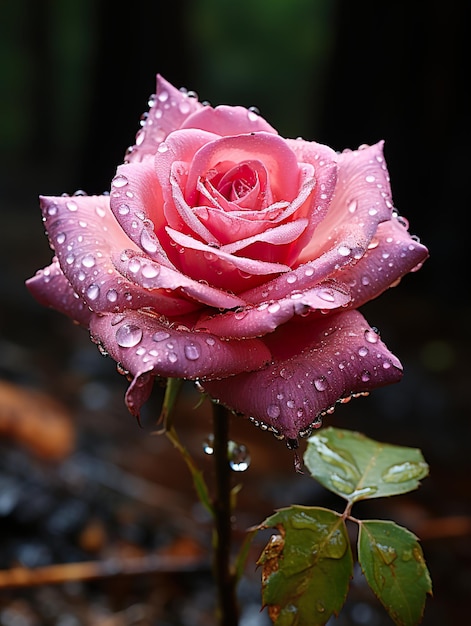 una rosa rosa con gocce d'acqua sopra