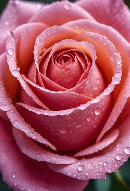 una rosa rosa con gocce d'acqua su di essa