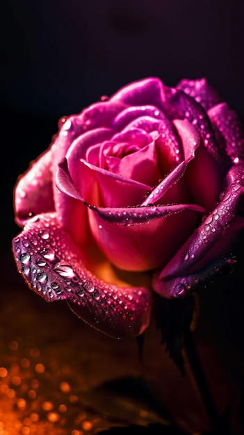 Una rosa rosa con gocce d'acqua su di essa