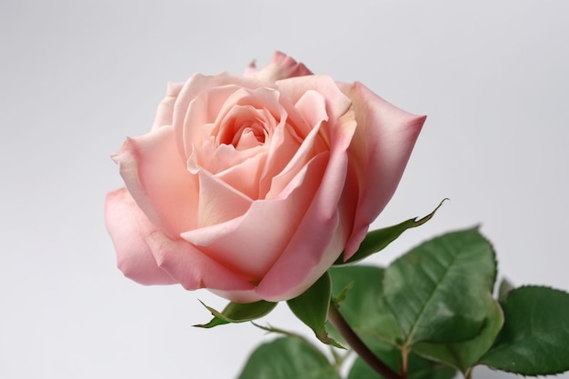 Una rosa rosa davanti a uno sfondo bianco