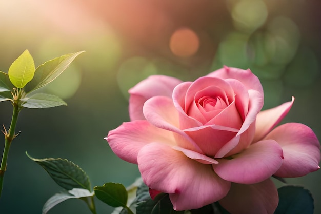 Una rosa rosa sta sbocciando nel giardino.