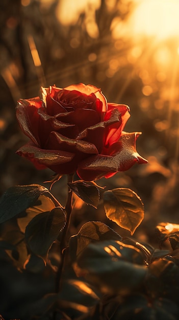 Una rosa rossa al tramonto