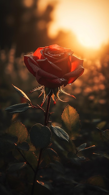 Una rosa rossa al tramonto