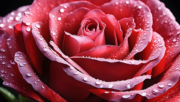 una rosa rossa con gocce d'acqua su di essa