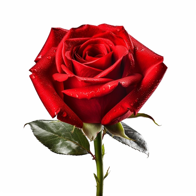 Una rosa rossa con gocce d'acqua su di essa