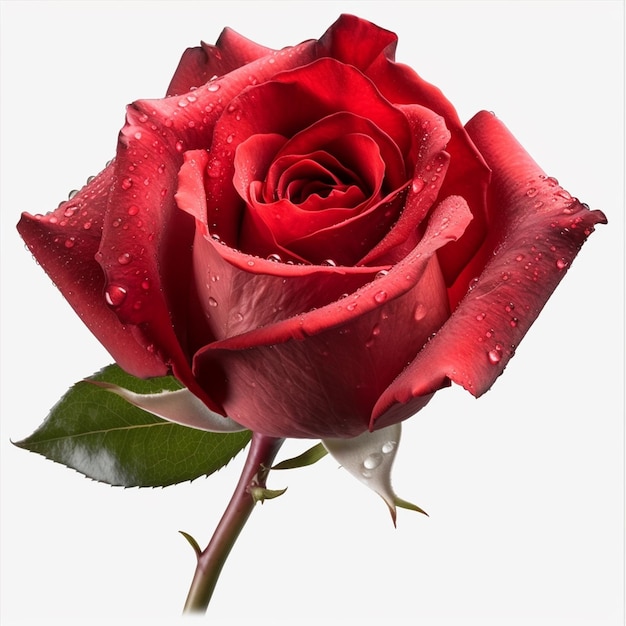 Una rosa rossa con gocce d'acqua su di essa