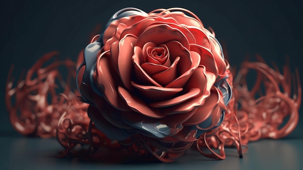 Una rosa rossa con sfondo nero e un fiore rosso al centro.