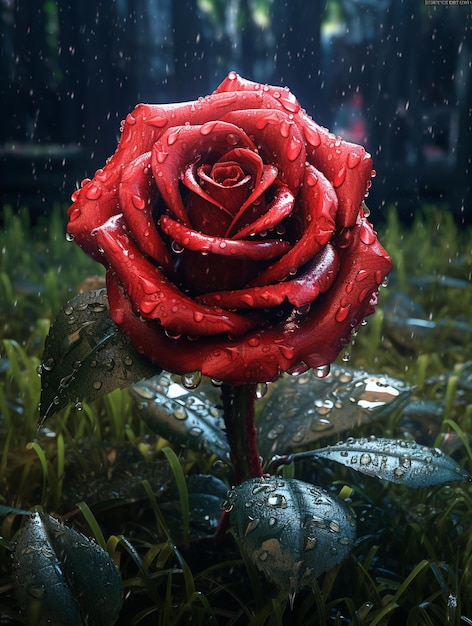 Una rosa rossa con sopra la parola amore