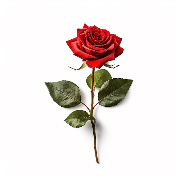 Una rosa rossa con sopra una foglia verde