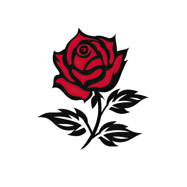 Una rosa rossa con un centro nero e un gambo rosso.