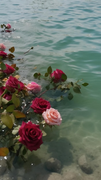 Una rosa rossa è nell'acqua