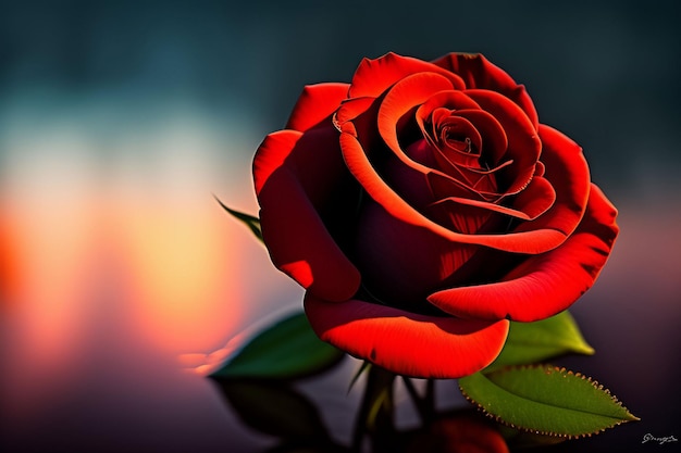 Una rosa rossa è nell'oscurità