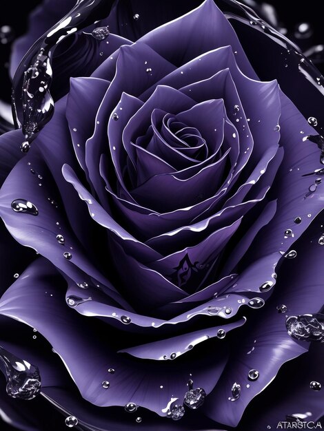 Una rosa viola con gocce d'acqua su di essa