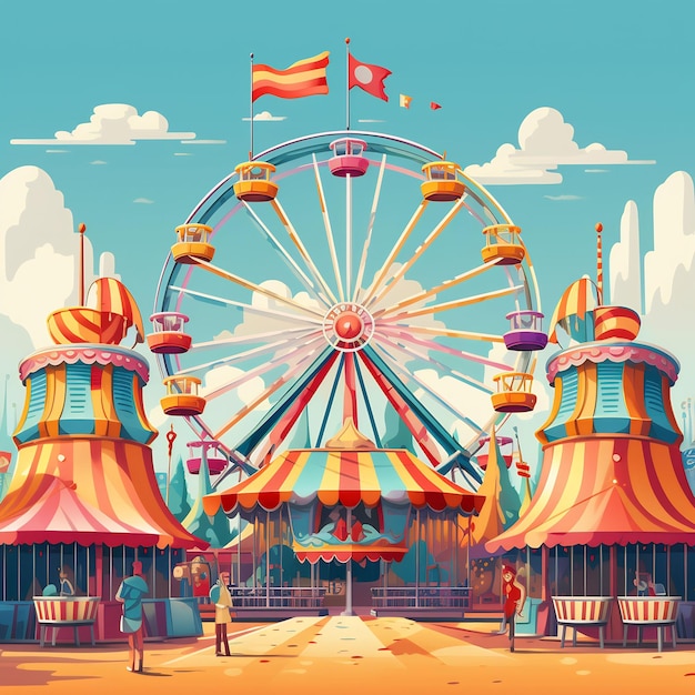 una ruota panoramica colorata con la parola "merry go round" su di essa