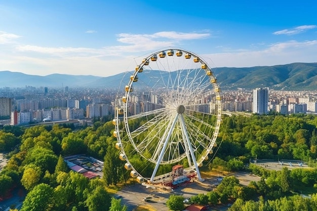 una ruota panoramica nel mezzo di una città