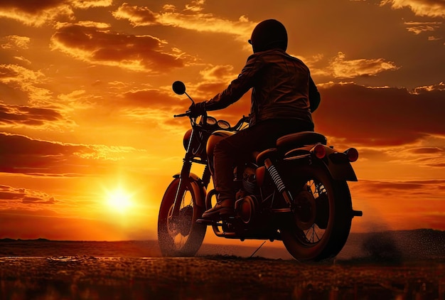 una sagoma di una moto contro un tramonto
