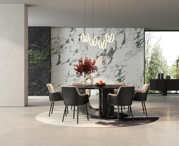 una sala da pranzo con un grande cartello che dice " macada "