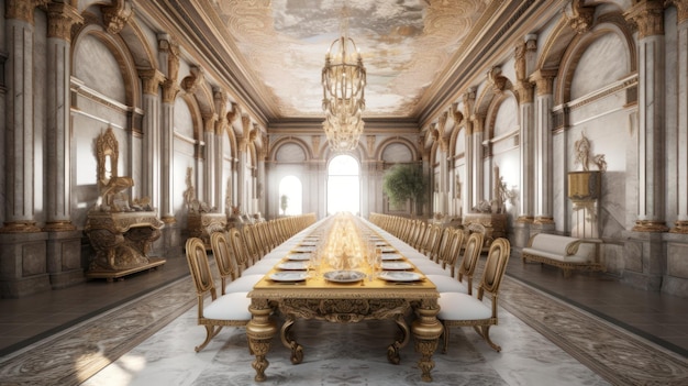 Una sala da pranzo con un lampadario appeso al soffitto