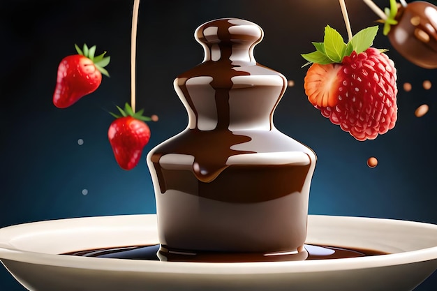 Una salsa al cioccolato con sopra una fragola