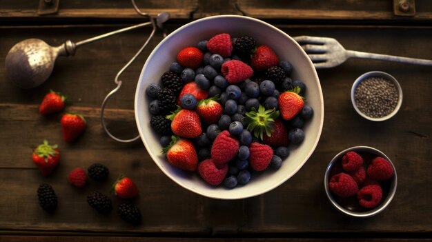 Una sana ciotola di bacche di cibo sano indiscriminato Fragola