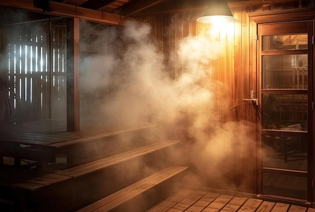 una sauna piena di fumo e vapore